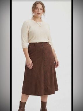 Universal Thread Brown Button-Front A-Line Skirt